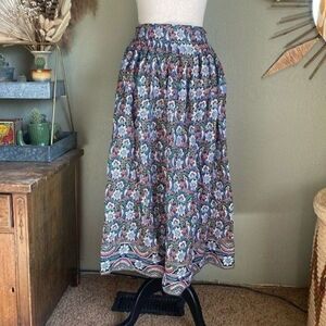 Vintage 70s Chaus Womens Pastel Rainbow Floral Print pleated Midi Skirt A-line